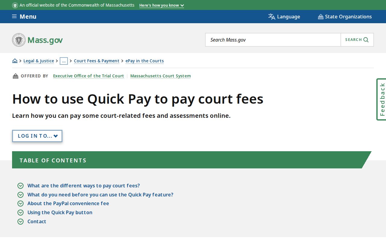 State court payment page warning that payment does not remove a Franklin County warrant