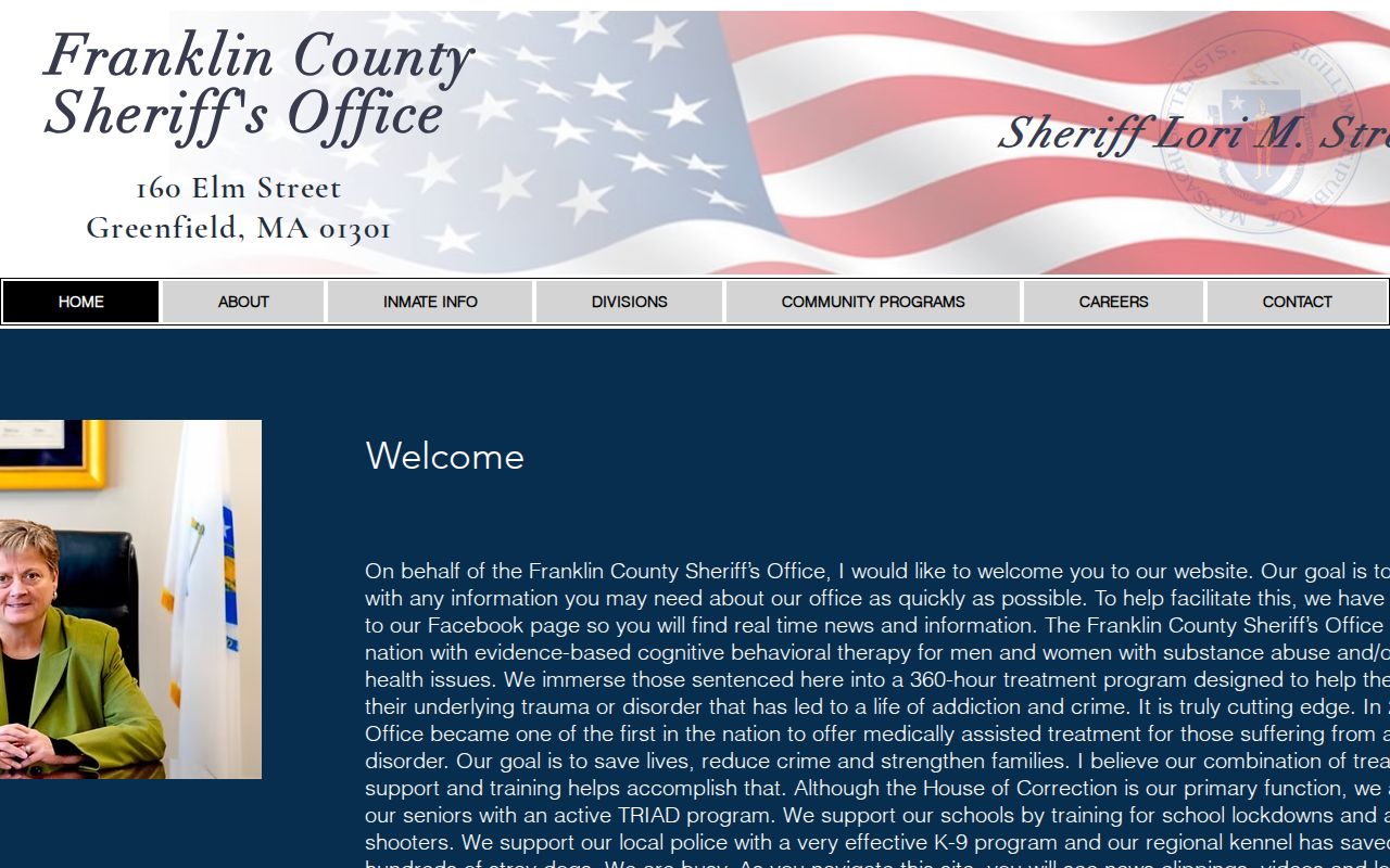 Franklin County Sheriff's Office home page listing units that handle warrant records